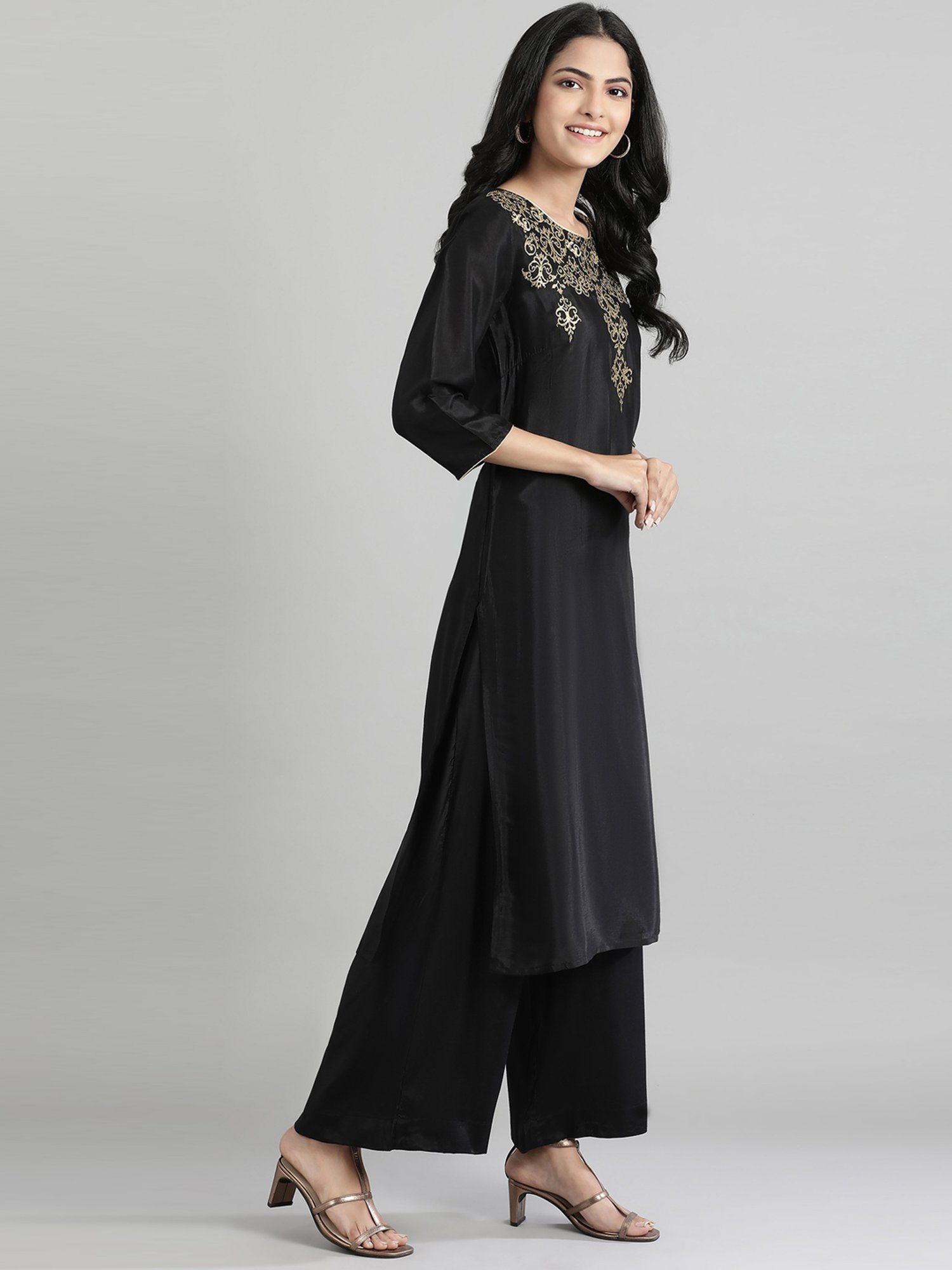 Aurelia Black Geometric Print Kurta Palazzo Set
