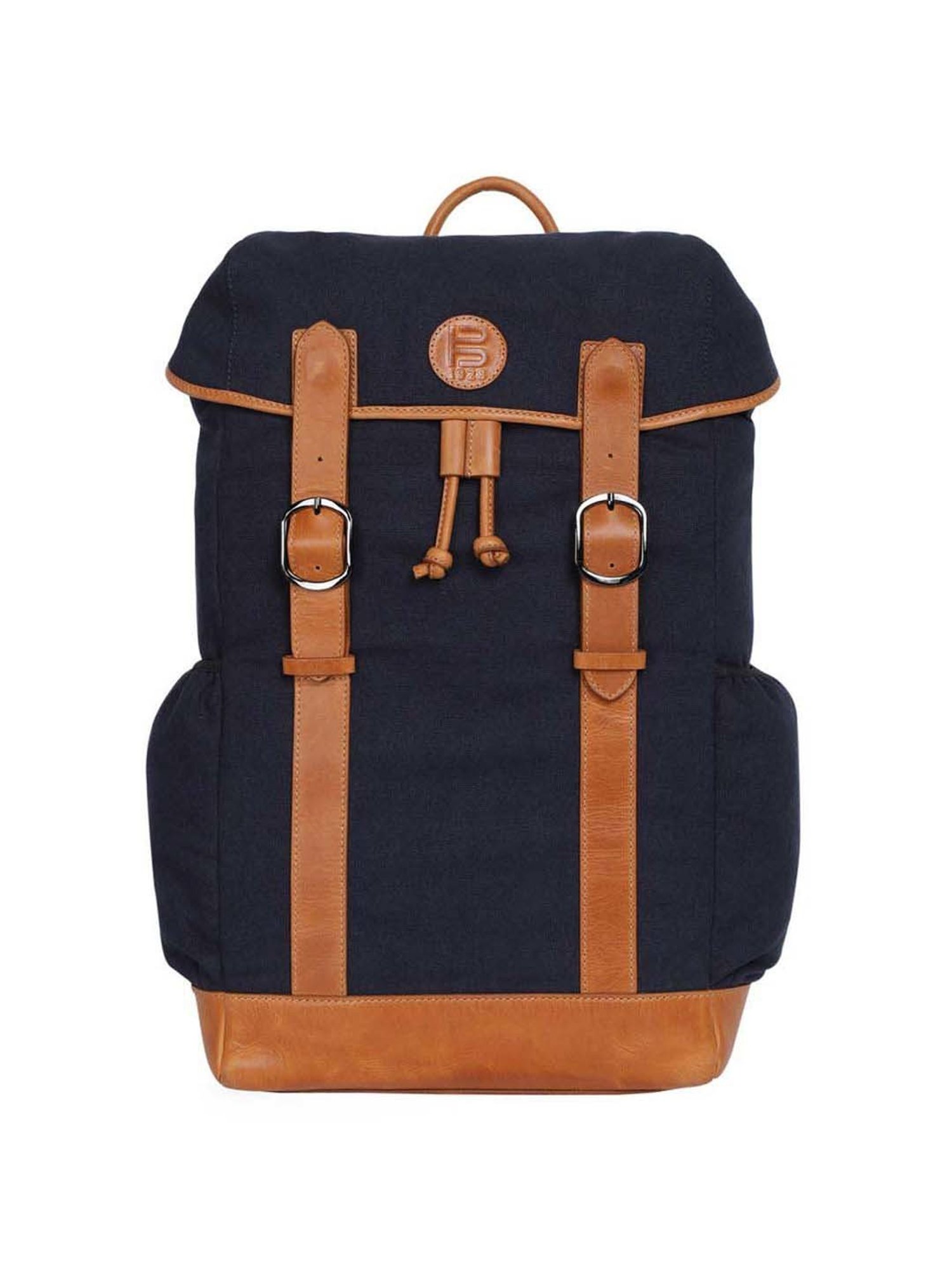 Bagatt Solofra Navy & Tan Leather Medium Laptop Backpack