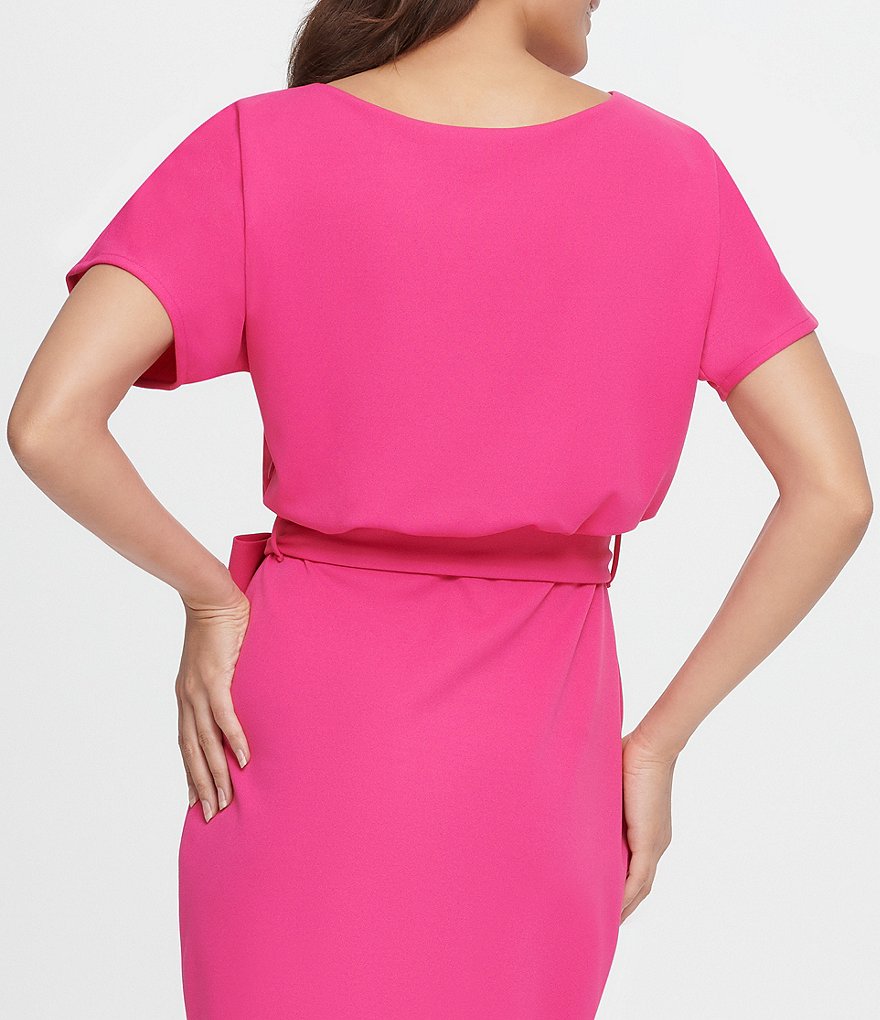 Kensie Textured Knit Boat Neck Tie Waist Short Sleeve Blouson Dress