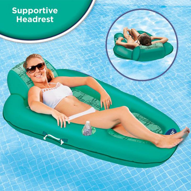 Aqua Leisure Luxurious Water Lounger Recliner and Inflatable Pool Float with Polyknit Fabric in Compass Rose Print for Beach, Lake, or River (Teal)