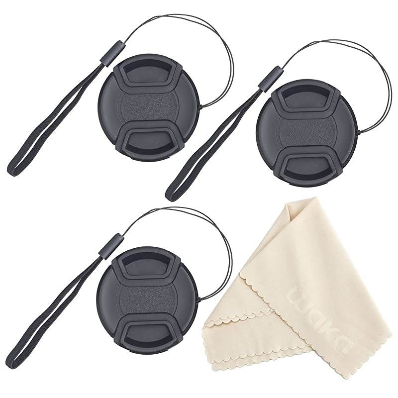 Design Lens Cap Bundle 3 Pcs 58mm Center Pinch Lens Cap and Cap Keeper Leash for Canon Nikon Sony DSLR Camera + Microfiber Cleaning Cloth