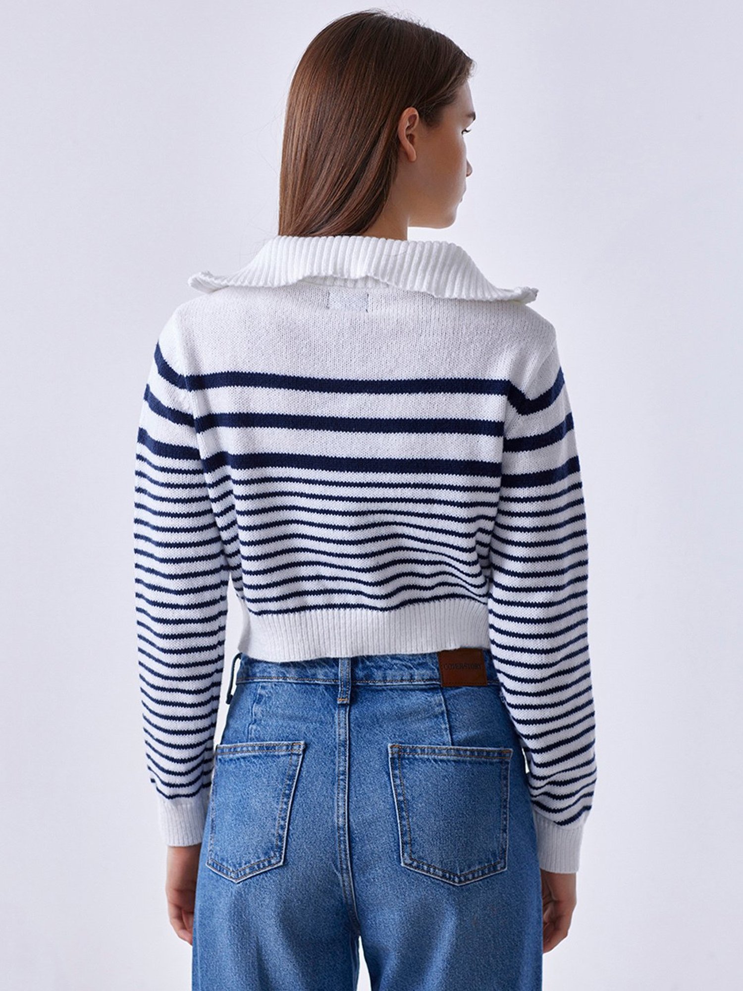 Cover Story White & Navy Striped Pullover