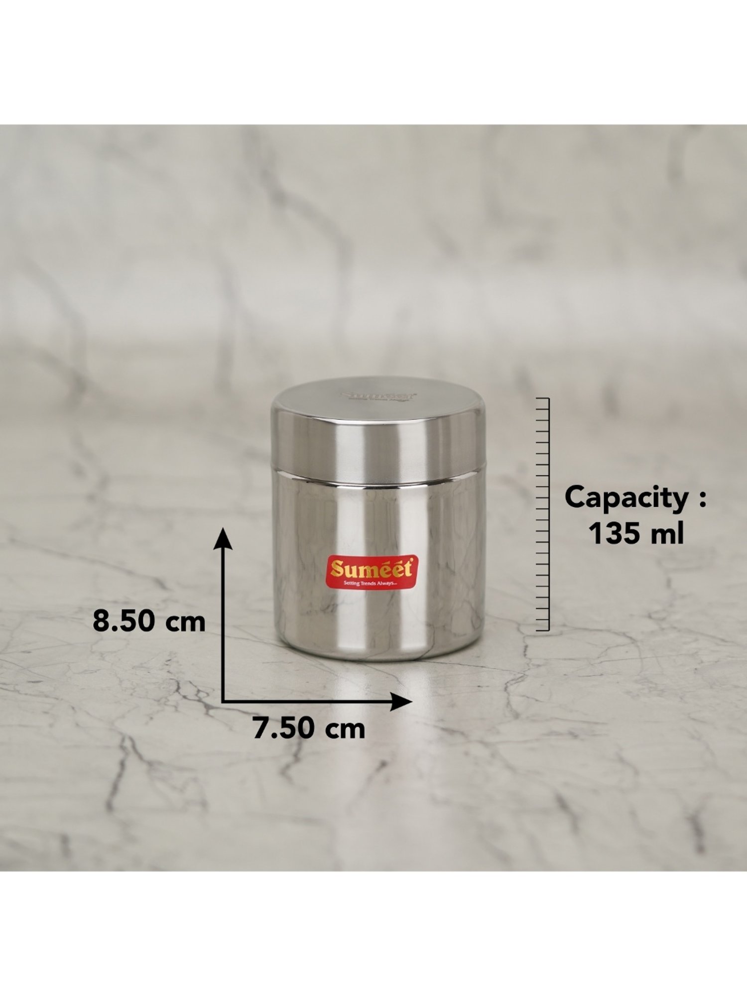 Sumeet S.S. Small Canisters/Jars/Ubha Dabba/Storage Containers set of 6Pcs, 350ml each, 7.5cm Dia
