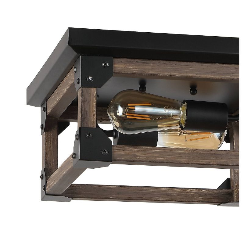 13" 2-Light LED Iron Cheshire Rustic Farmhouse Flush Mount Brown/Black - JONATHAN Y