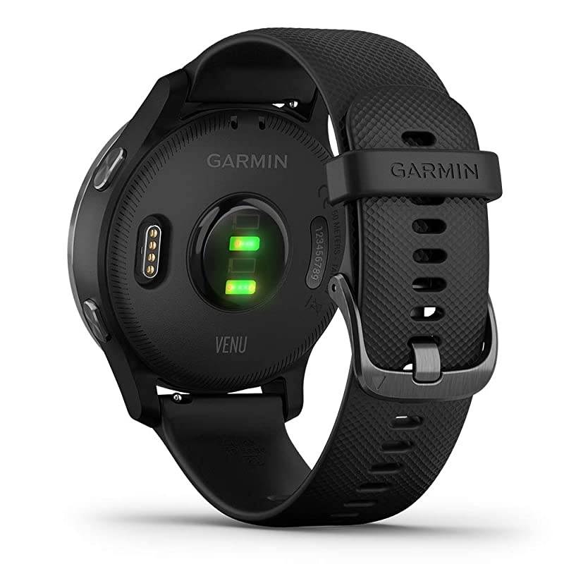 Garmin Venu (Black/Slate) Power Bundle | +HD Screen Protectors (x4) &  Portable Charger | AMOLED Display, Spotify | Fitness GPS Smartwatch