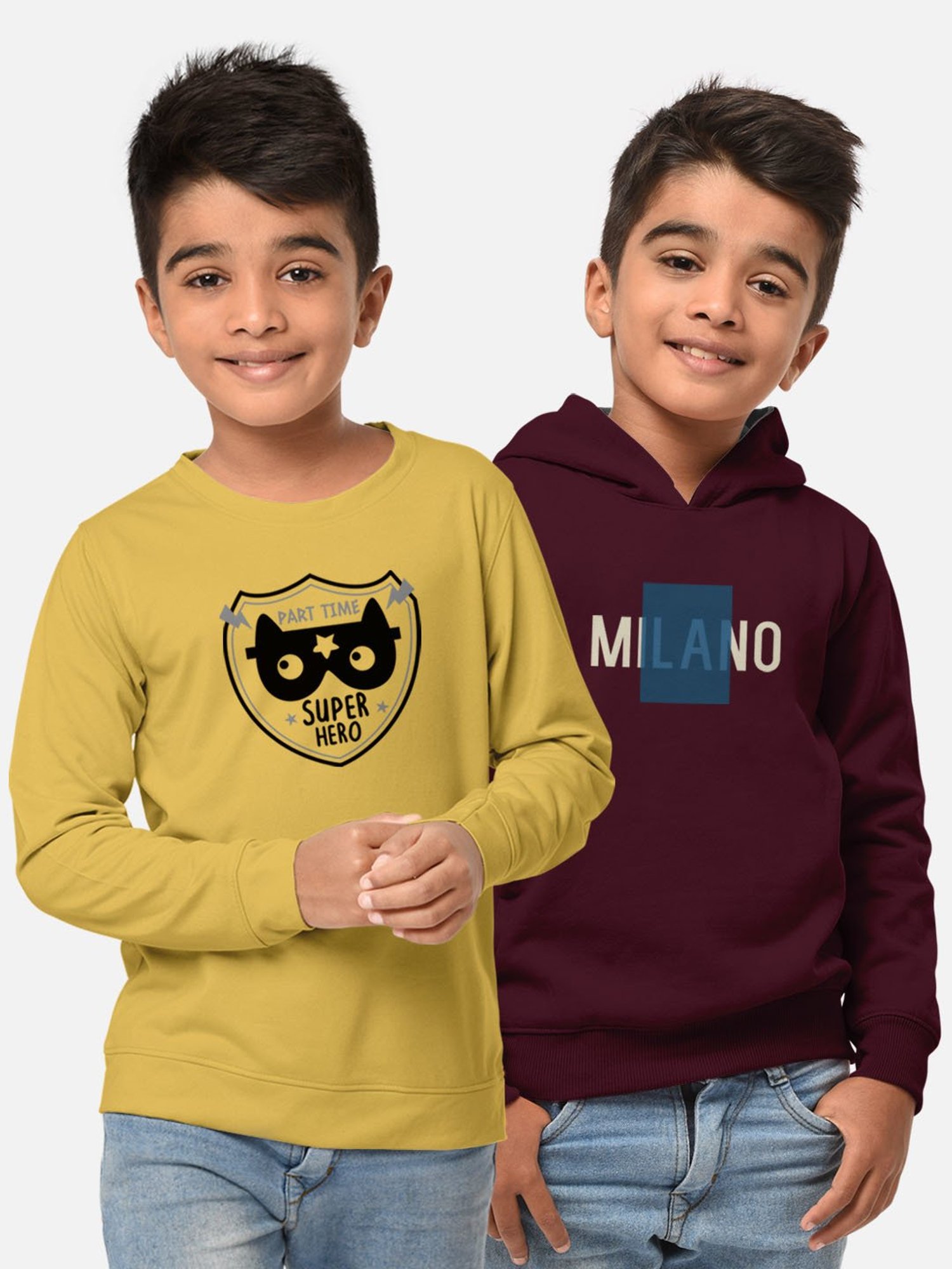 HELLCAT Yellow & Wine Printed Full Sleeves T-Shirt (Pack Of 2)