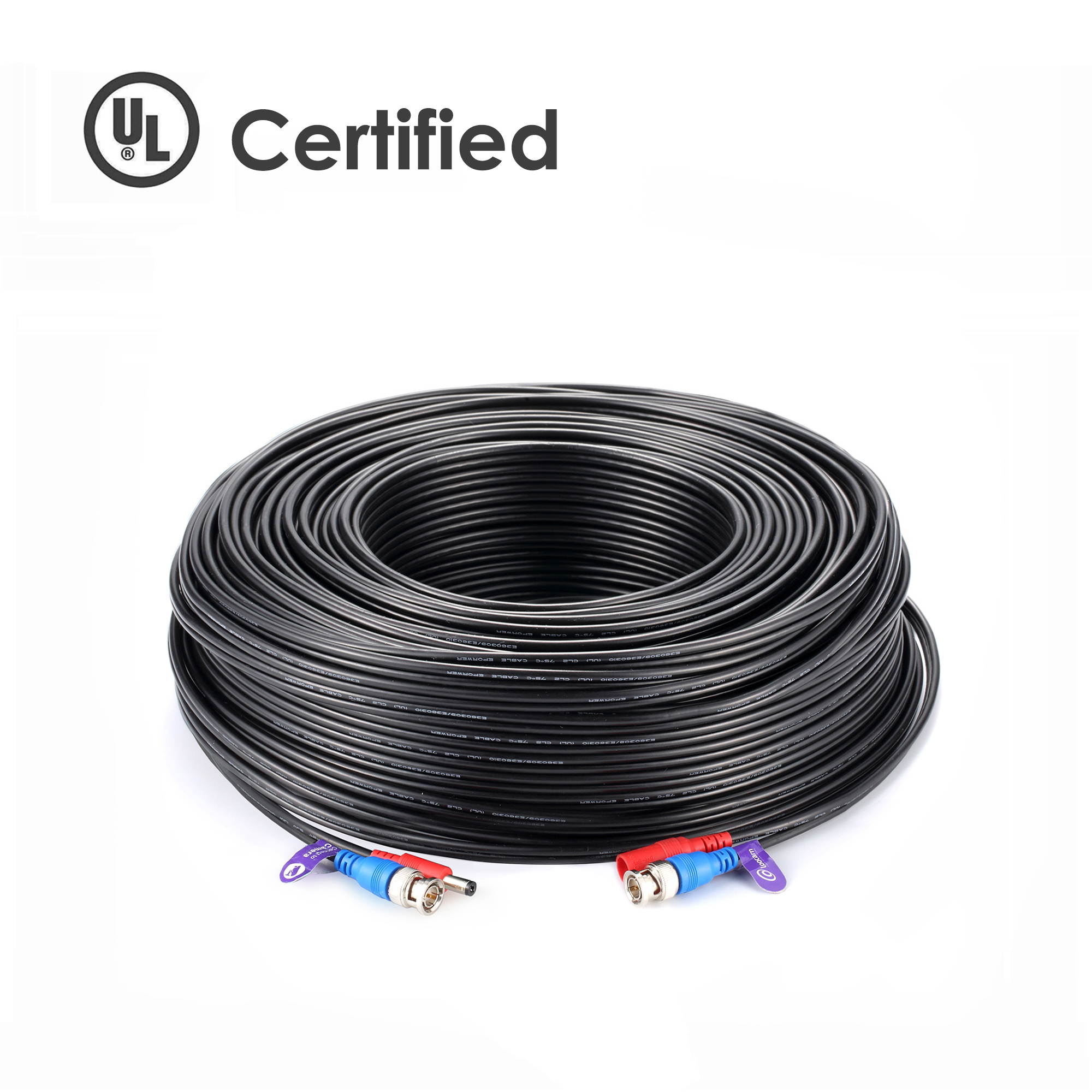Loocam 300FT 90M BNC Cable RG59 Cable Coaxial Cable for CCTV Security Camera, DC+Video BNC Extension Cable Cord Surveillance Camera  Cable Extension Video Power(80015)
