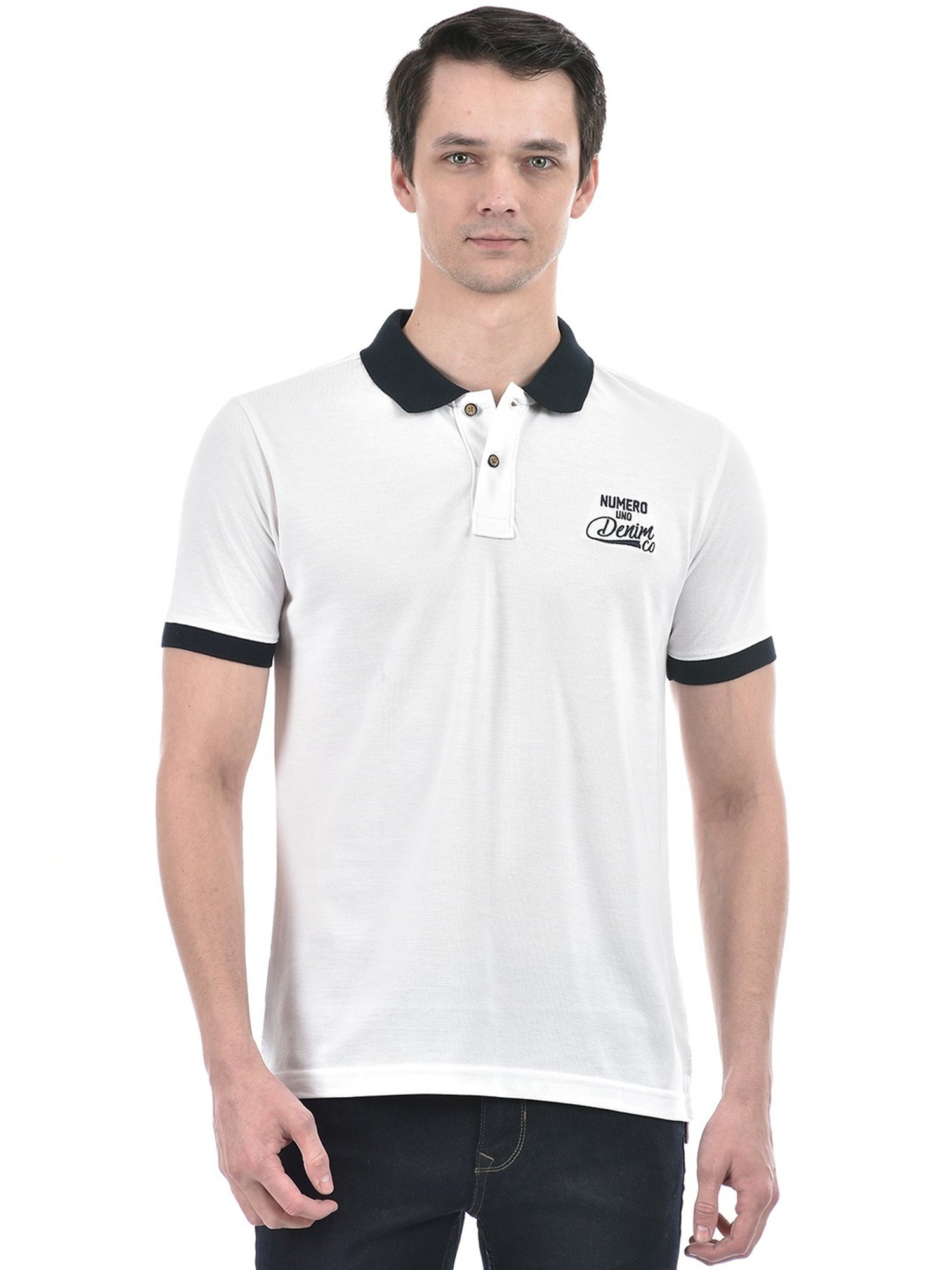 Numero Uno White Cotton Slim Fit Polo T-Shirt