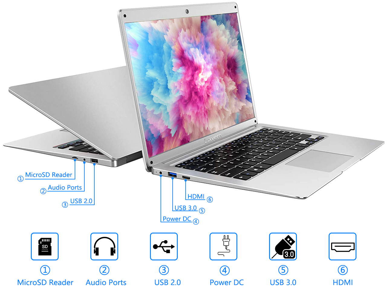 Lsxvern PO1 14.1" Laptop Computer PC 6GB DDR3 RAM 64G Emmc + 256G SSD Rom Intel celeron J3355(Up to 2.5GHz) Windows 10 Home 1920*1080 IPS FHD Screen Office Work Notebook