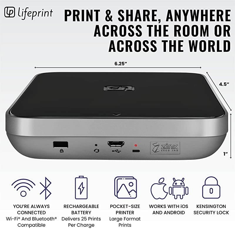 3x4.5 Portable Photo AND Video Printer for iPhone and Android. Make Your Photos Come To Life w/ Augmented Reality - Black