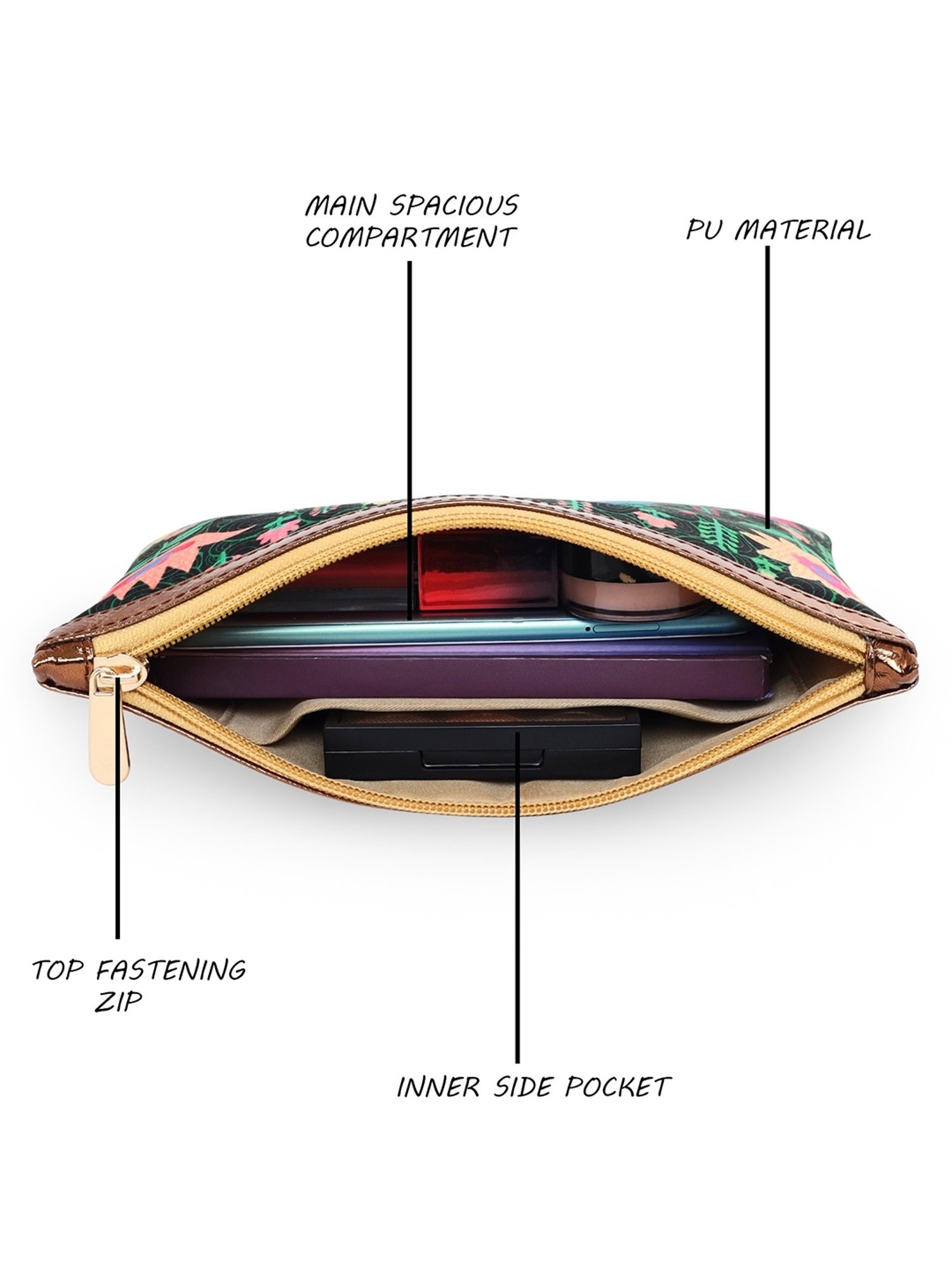 Sabhyata Peacock Multicolor Printed Small Pouch for Women