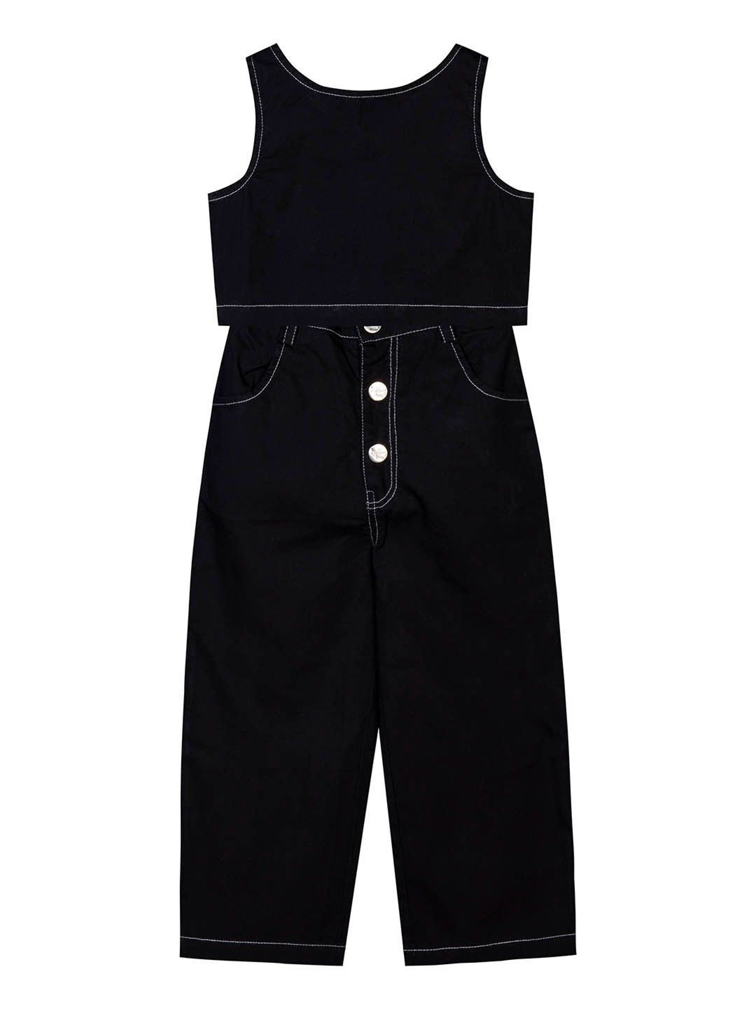 Budding Bees Kids Black Solid Crop Top with Jeans