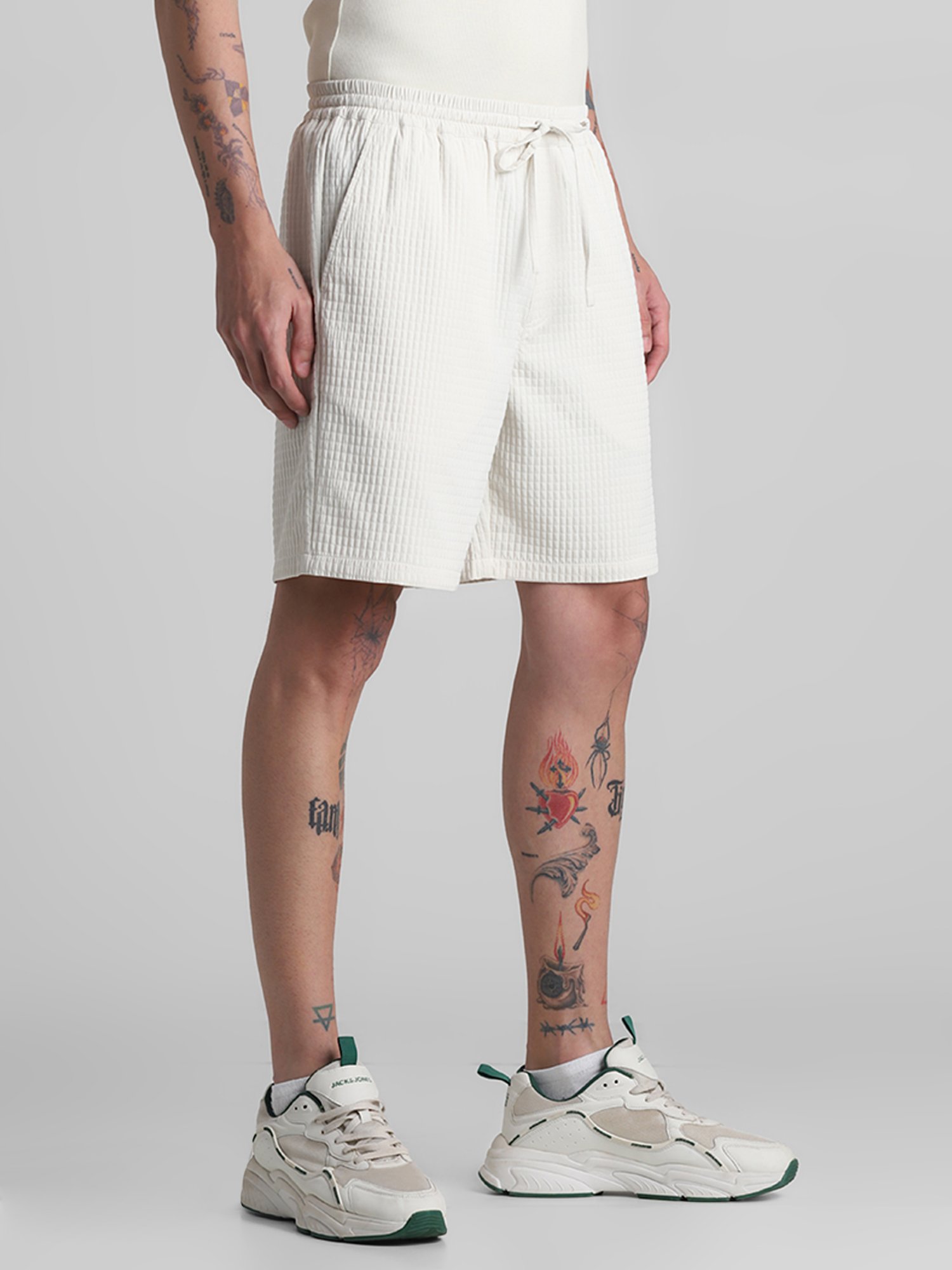 Jack & Jones Off White Regular Fit Textured Shorts
