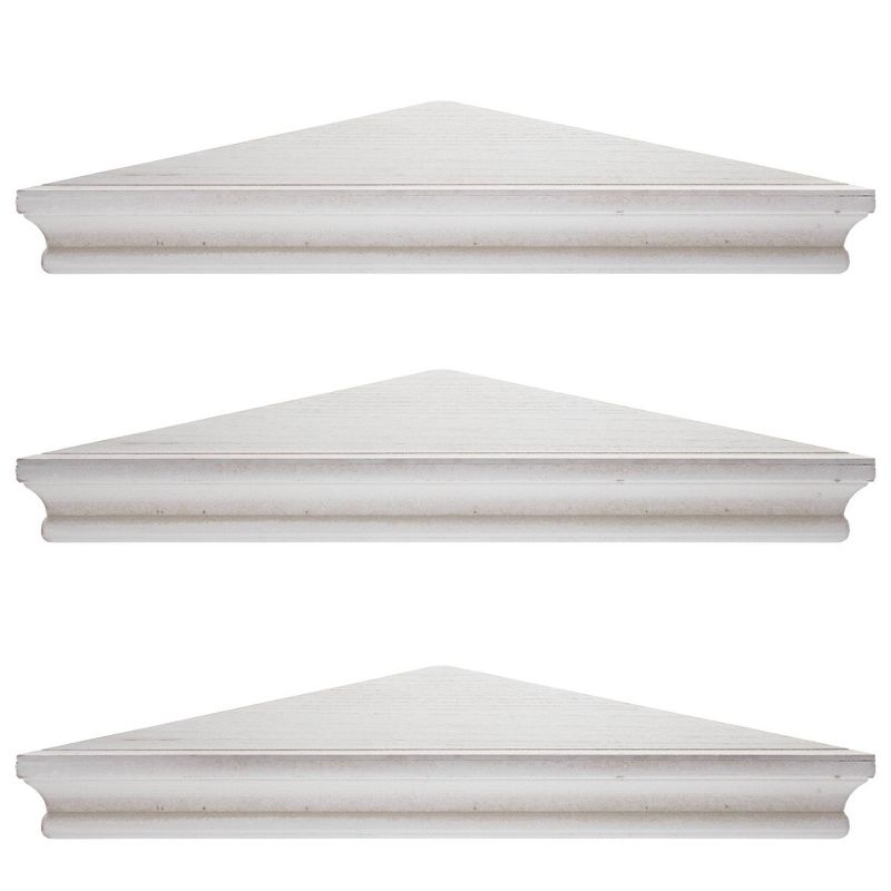 8" x 16" Set of 3 Whitewash Wood Floating Corner Shelves White - Crystal Art Gallery
