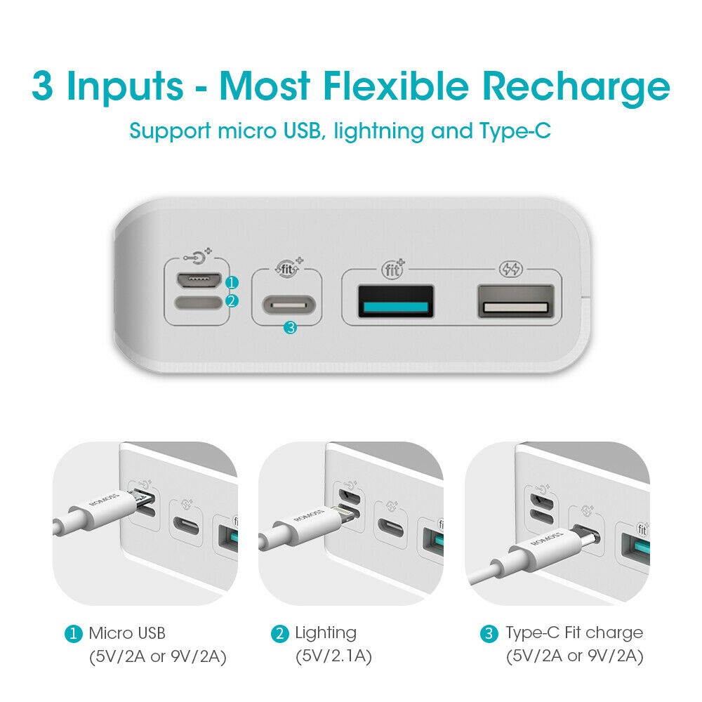 18W PD 30000mAh Portable Power Bank Type-C QC3.0 Charger + Lightning Cord