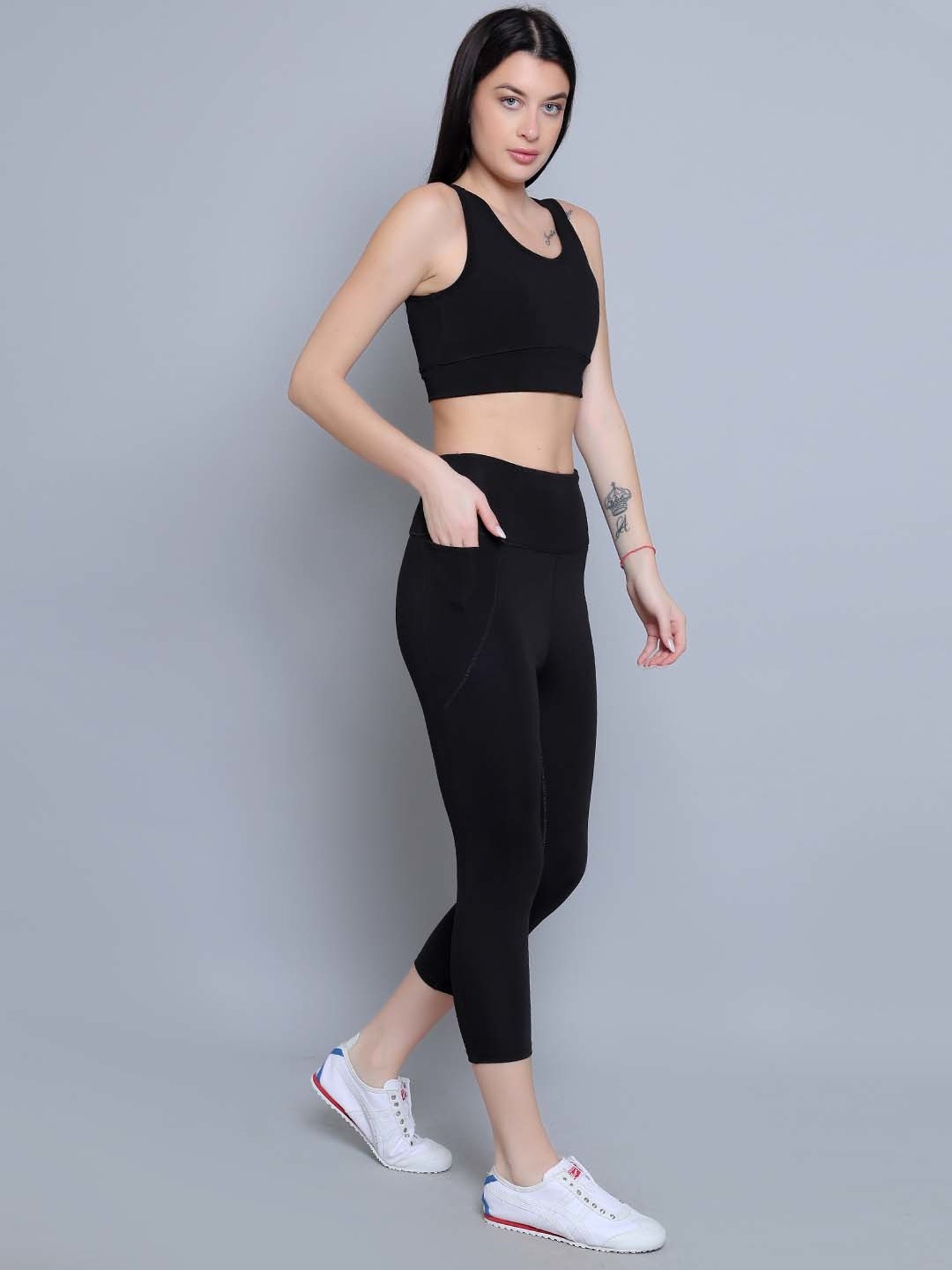 N-Gal Black Logo Print Sports Bra With Tights Set