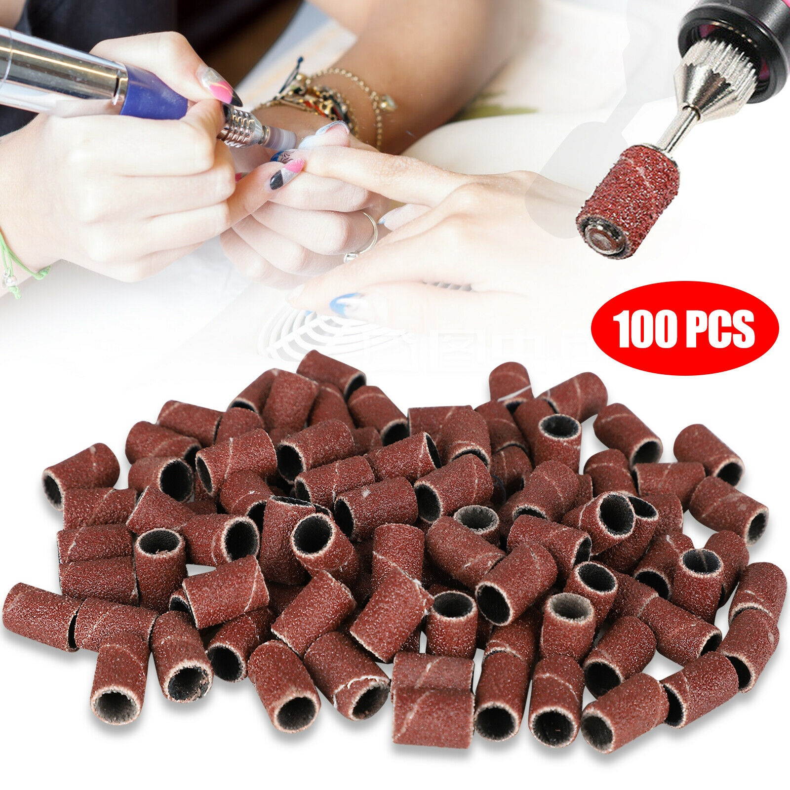 100 Pieces Extra Coarse Grit #80 Sanding Bands for Nail Drill Bits File Manicure