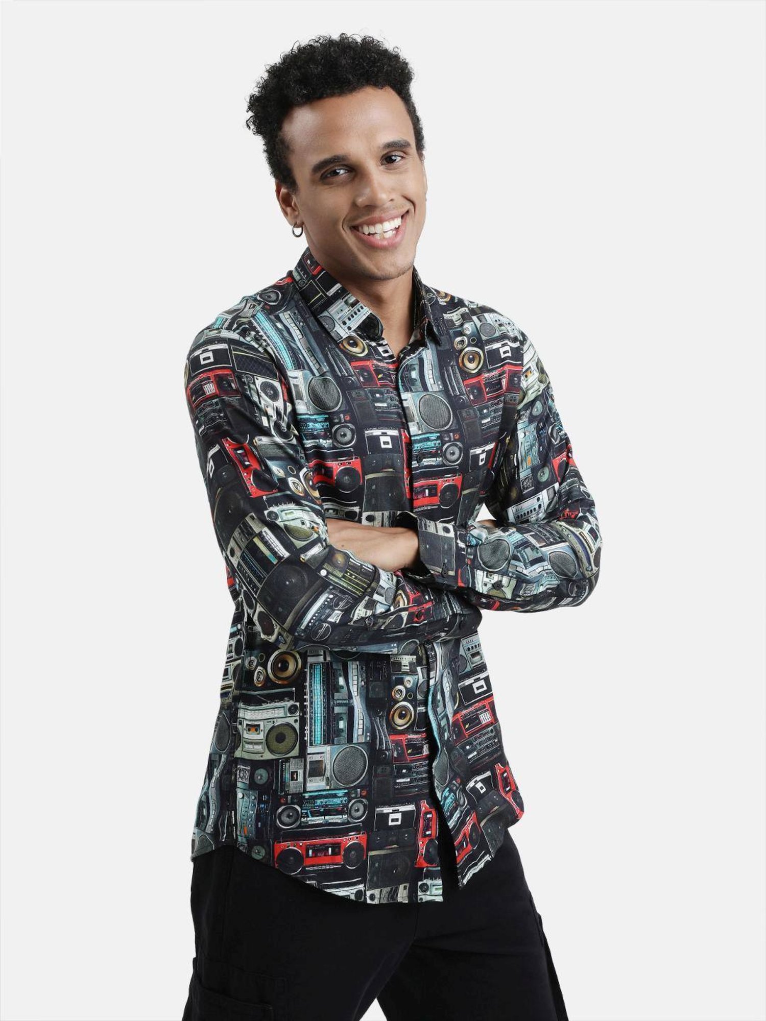 Bene Kleed Black Regular Fit Printed Shirt
