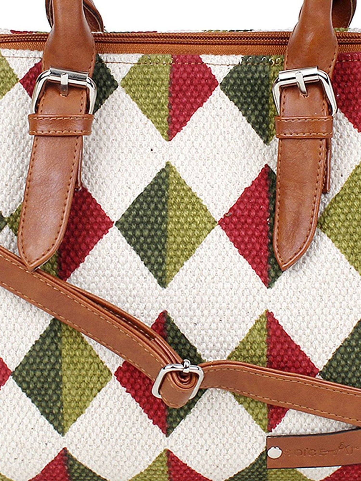 Spice Art White & Tan Printed Medium Handbag