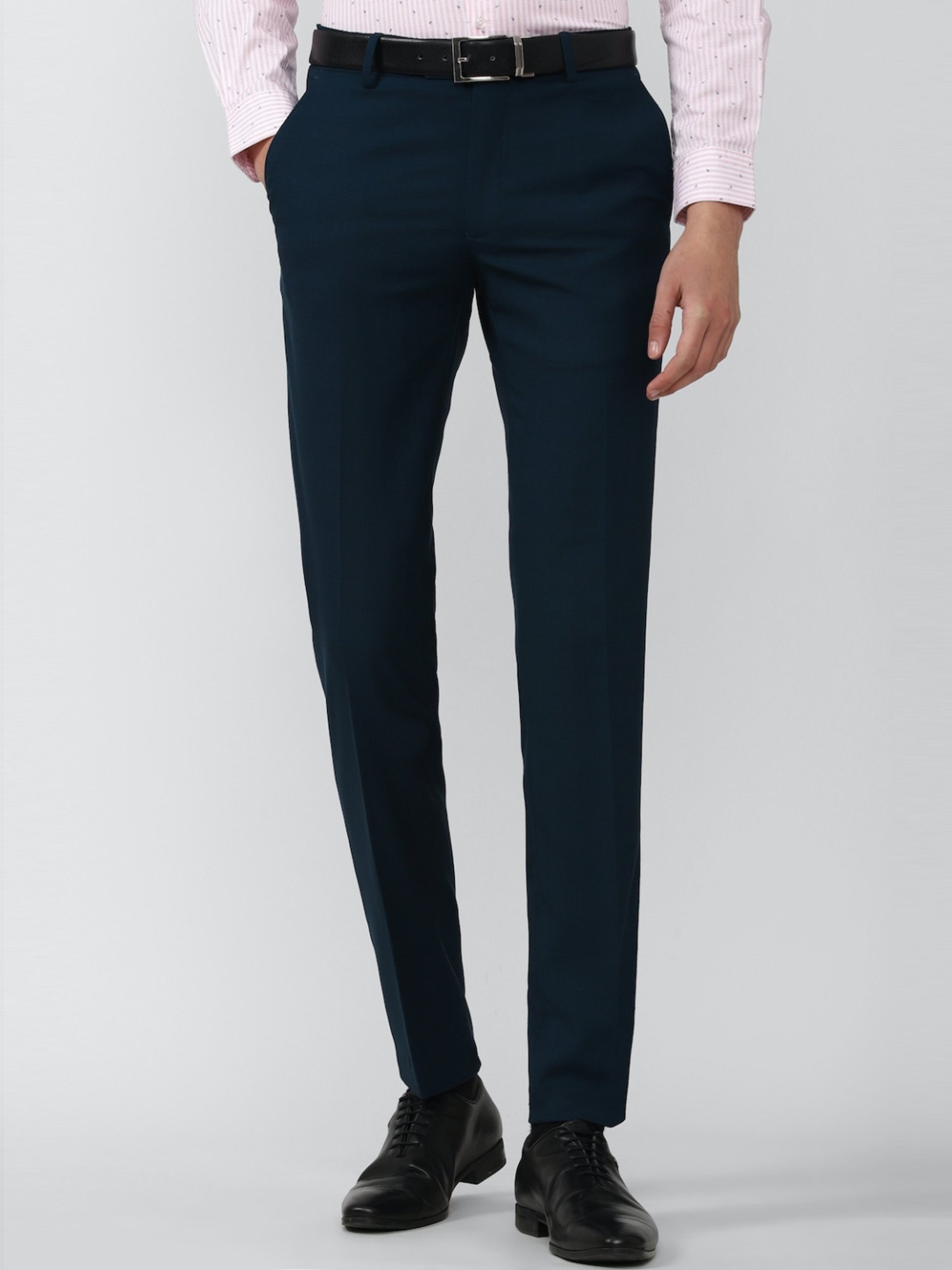 Peter England Elite Navy Slim Fit Checks Trousers