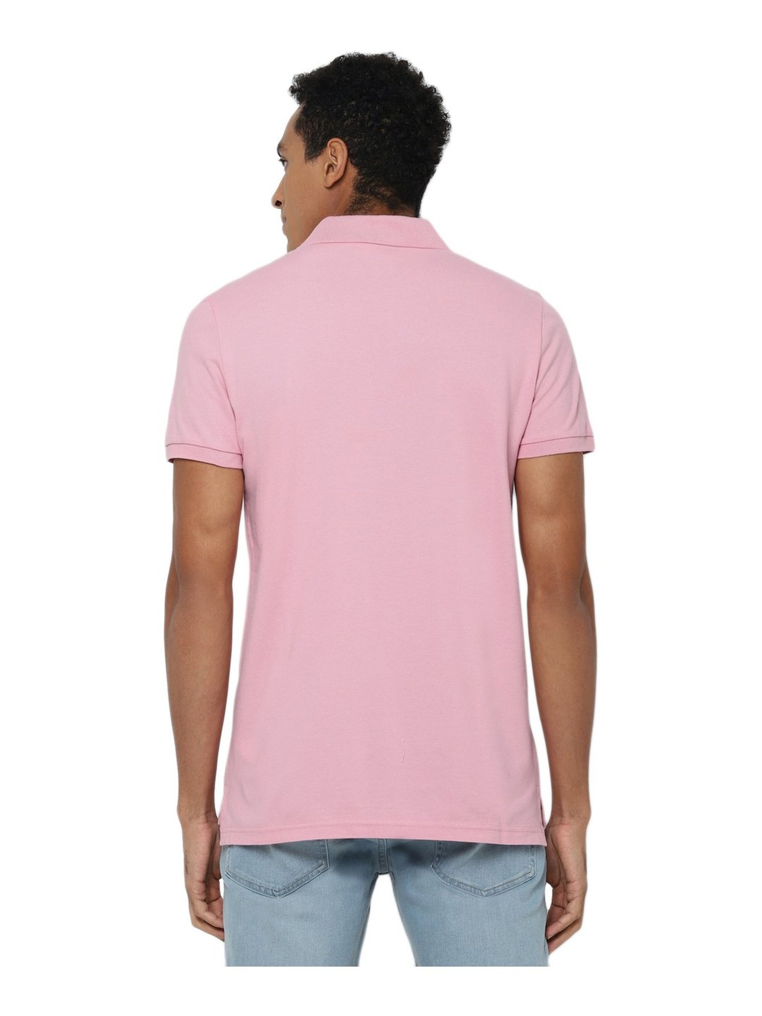 American Eagle Pink Cotton Slim Fit Polo T-Shirt