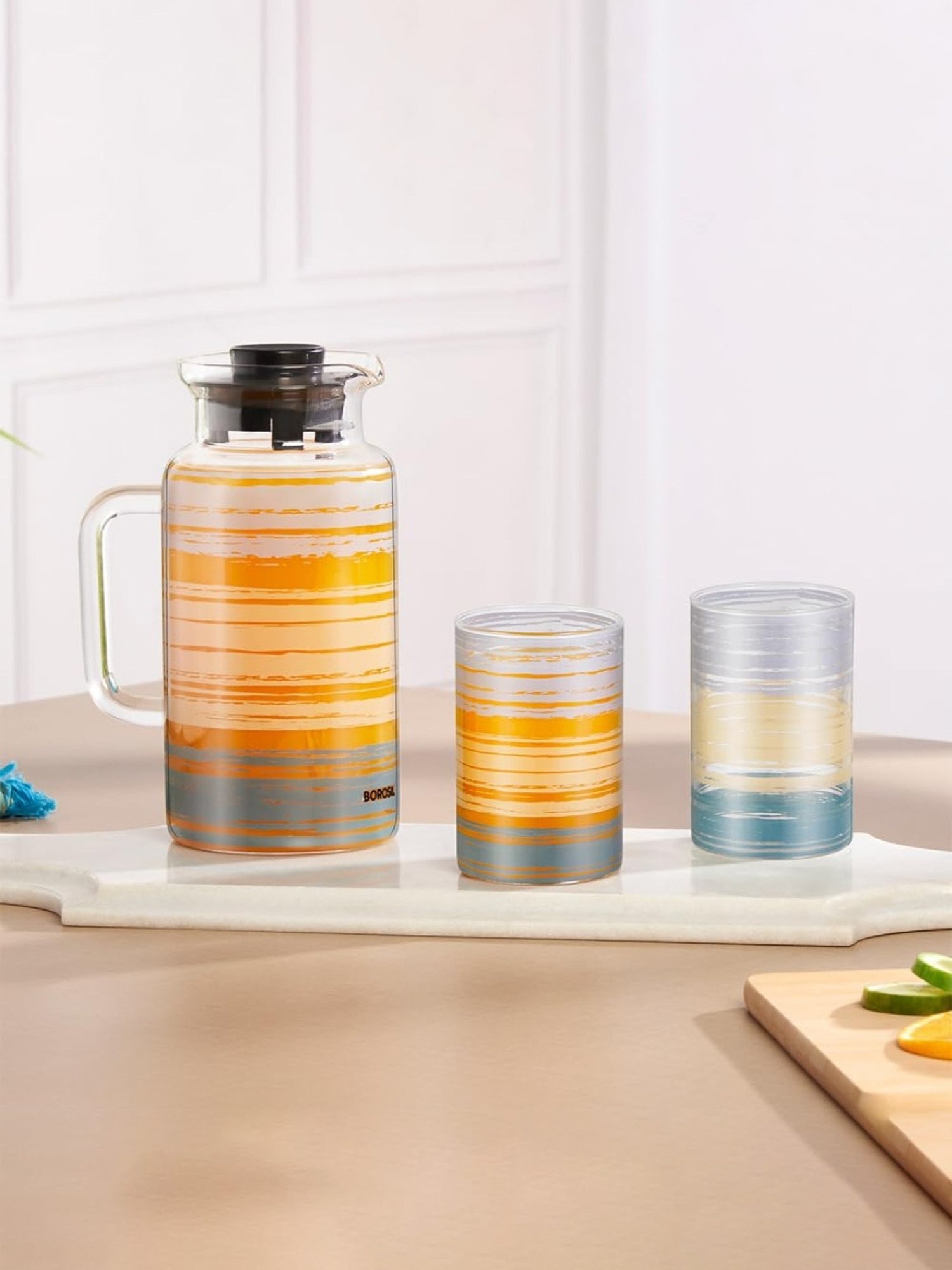 Borosil Glance Transparent Borosilicate Glass Jug with tow set of Glass Medium (295 ml)