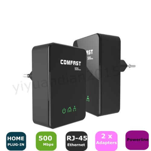 2X 500Mbps Mini Powerline Adapter Kit Homeplug Ethernet Network AV Extender PLC