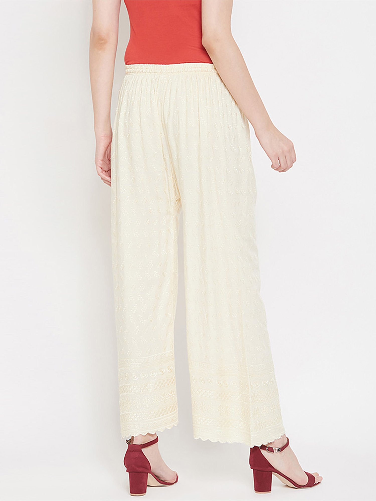 Castle Cream Embroidered Palazzos