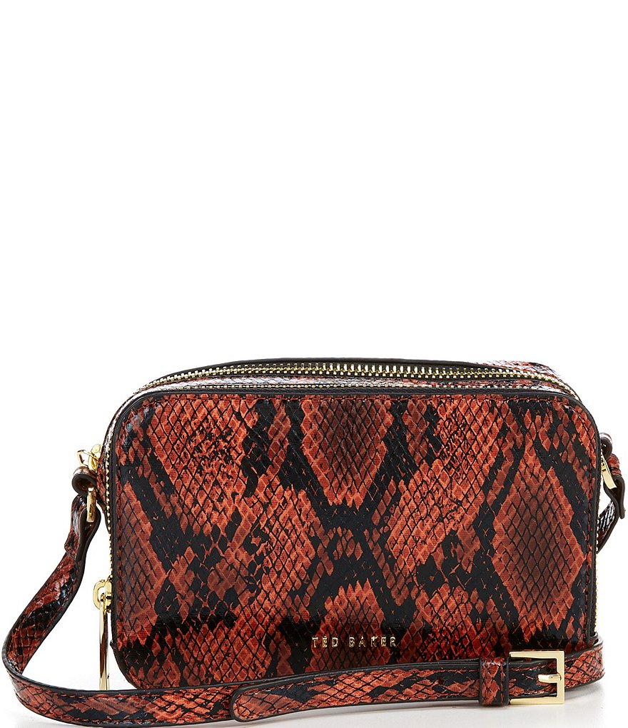 Ted Baker London Double Zip Dark Snake Print Mini Camera Crossbody Bag
