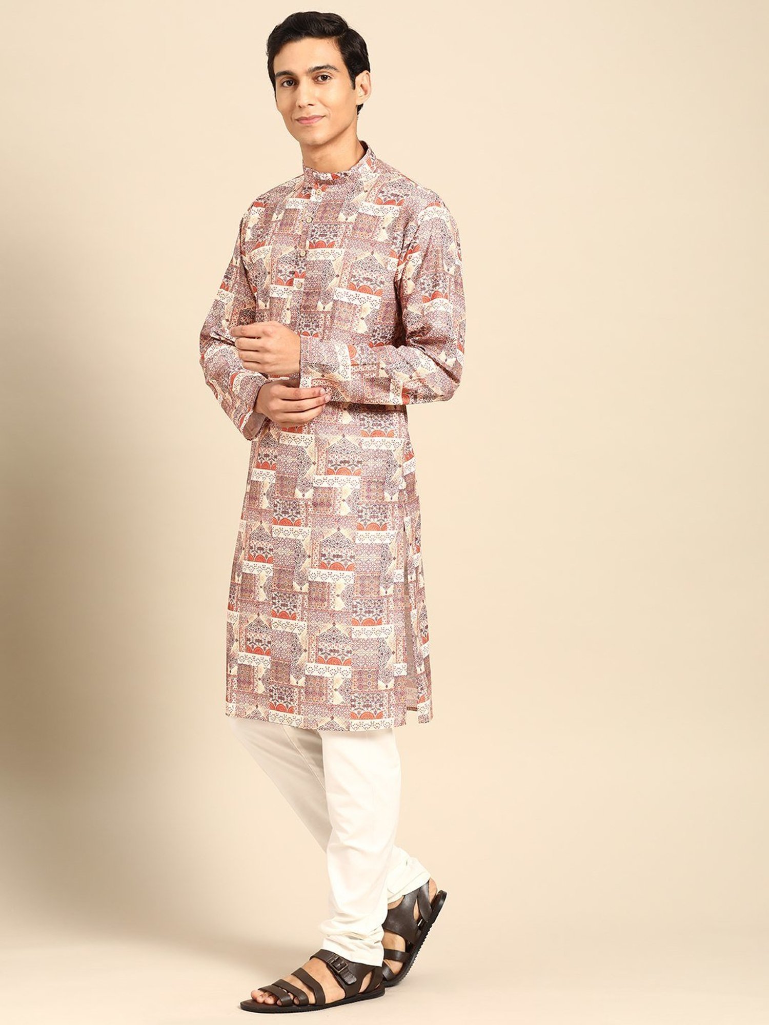 ManQ Multicolored Regular Fit Printed Kurta Bottom Set