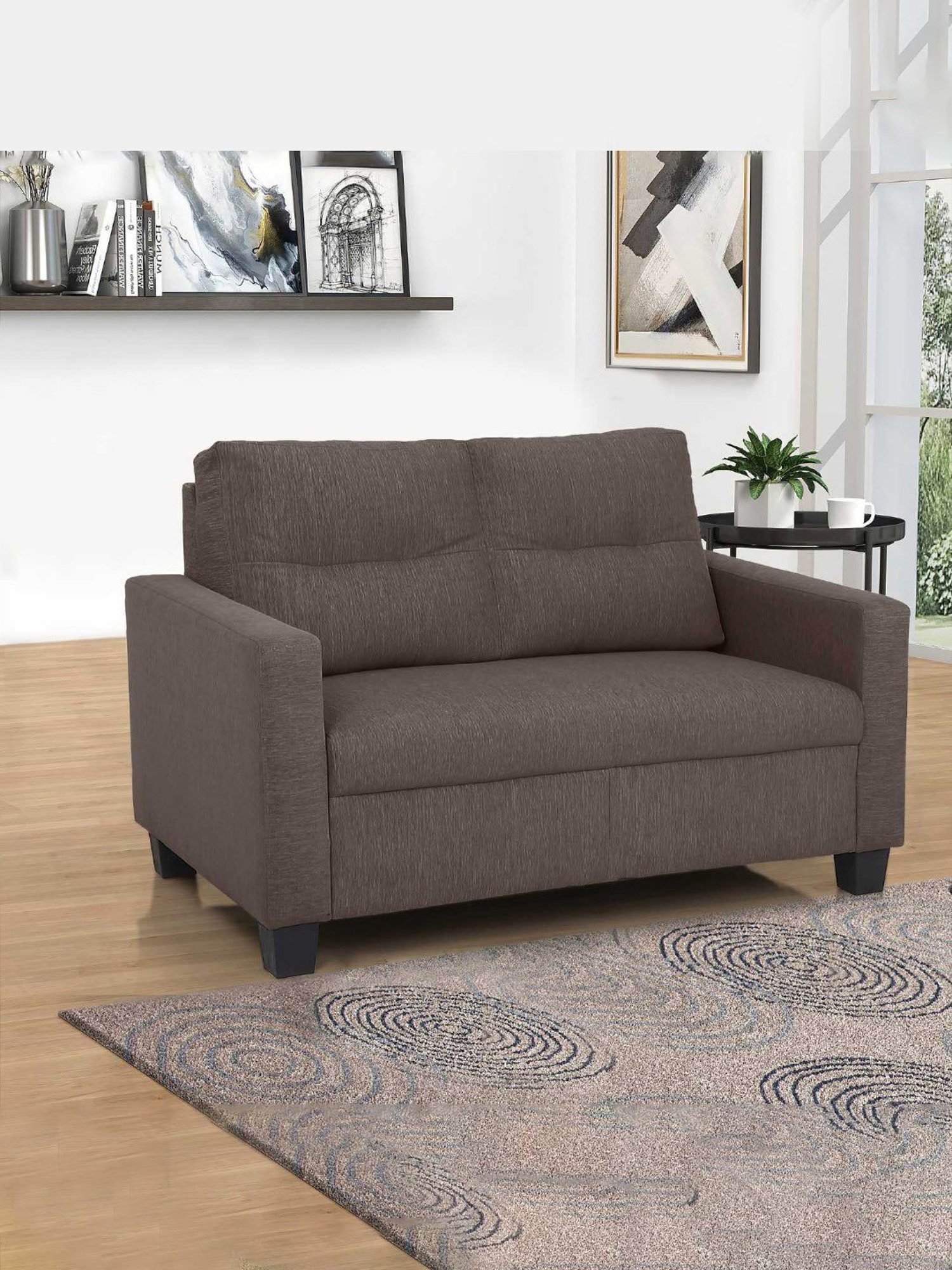 Duroflex Ease Saddle Brown Neem Wood 2 Seater Sofa