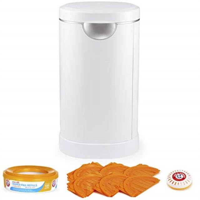 munchkin diaper pail starter set, powered by arm & hammer, 1 month refill supply