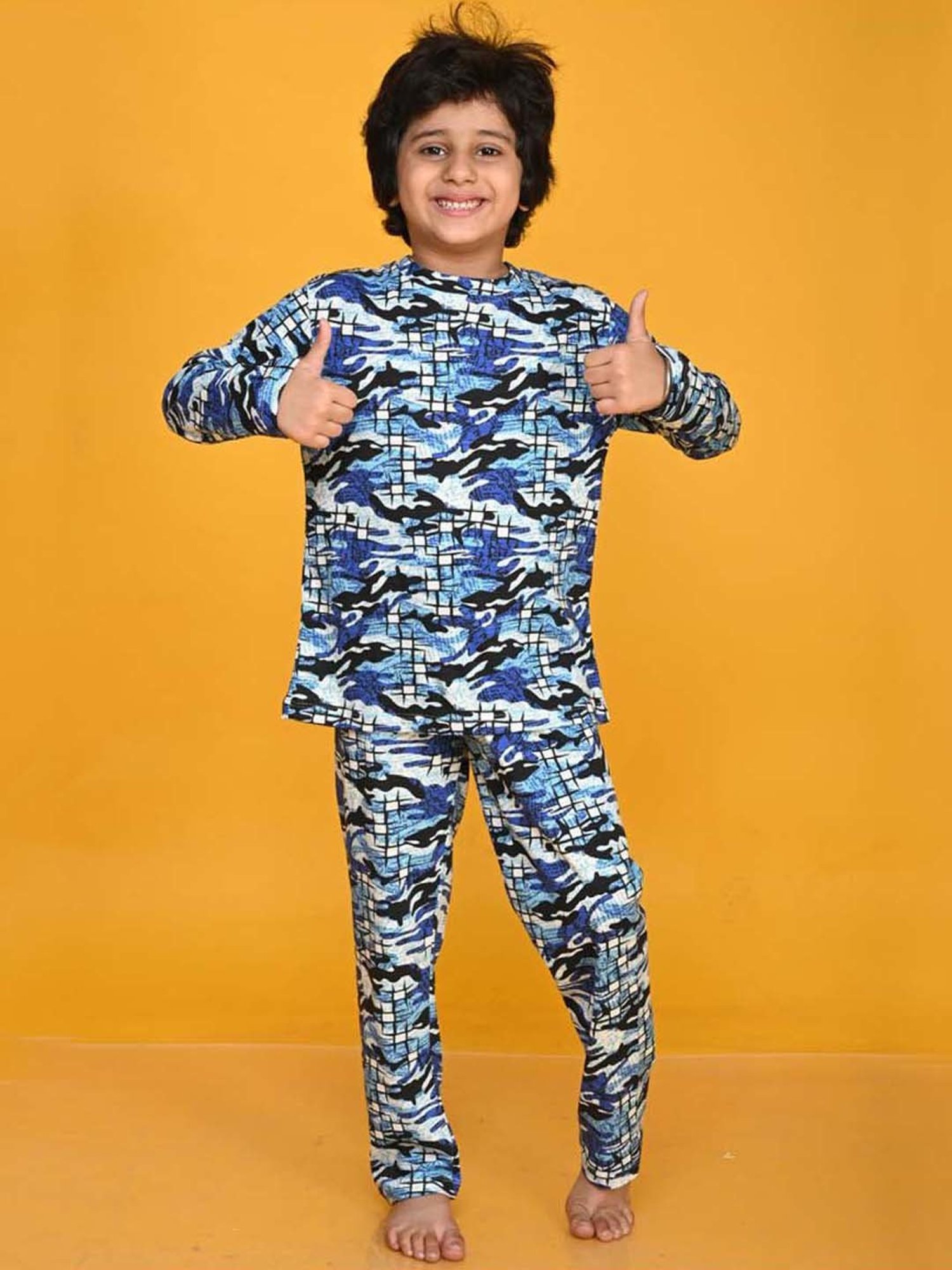 Anthrilo Kids Blue Cotton Printed Full Sleeves T-Shirt & Trouser
