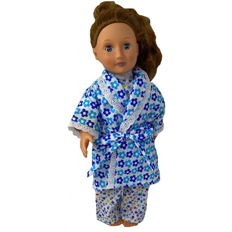 Doll Clothes Superstore Blue Flower Pajamas With Bathrobe For 18 Inch Dolls