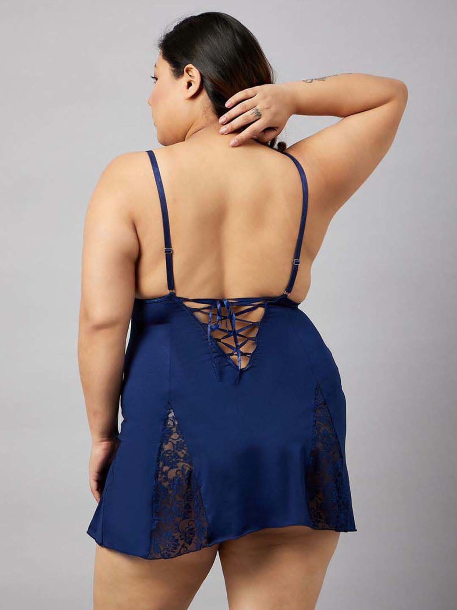 Secrets By ZeroKaata Purple & Navy Lace Work Babydoll with Panty - Pack Of 2