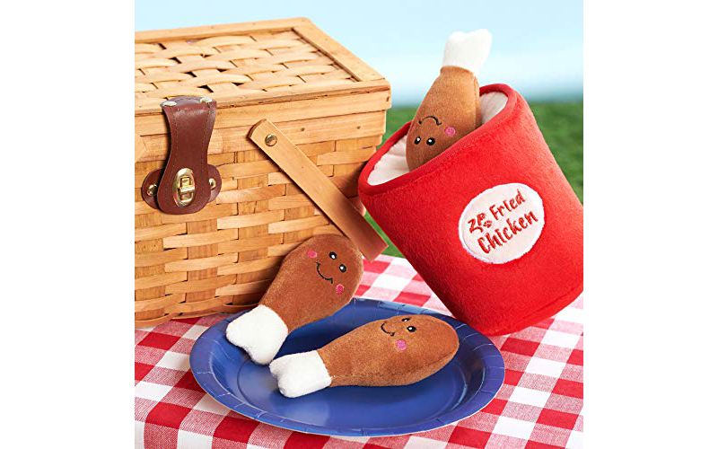ZippyPaws - Food Miniz, Stuffed Squeaker Dog Toy and Replacement for Interactive Burrows - 3 Pack Chicken Drumsticks