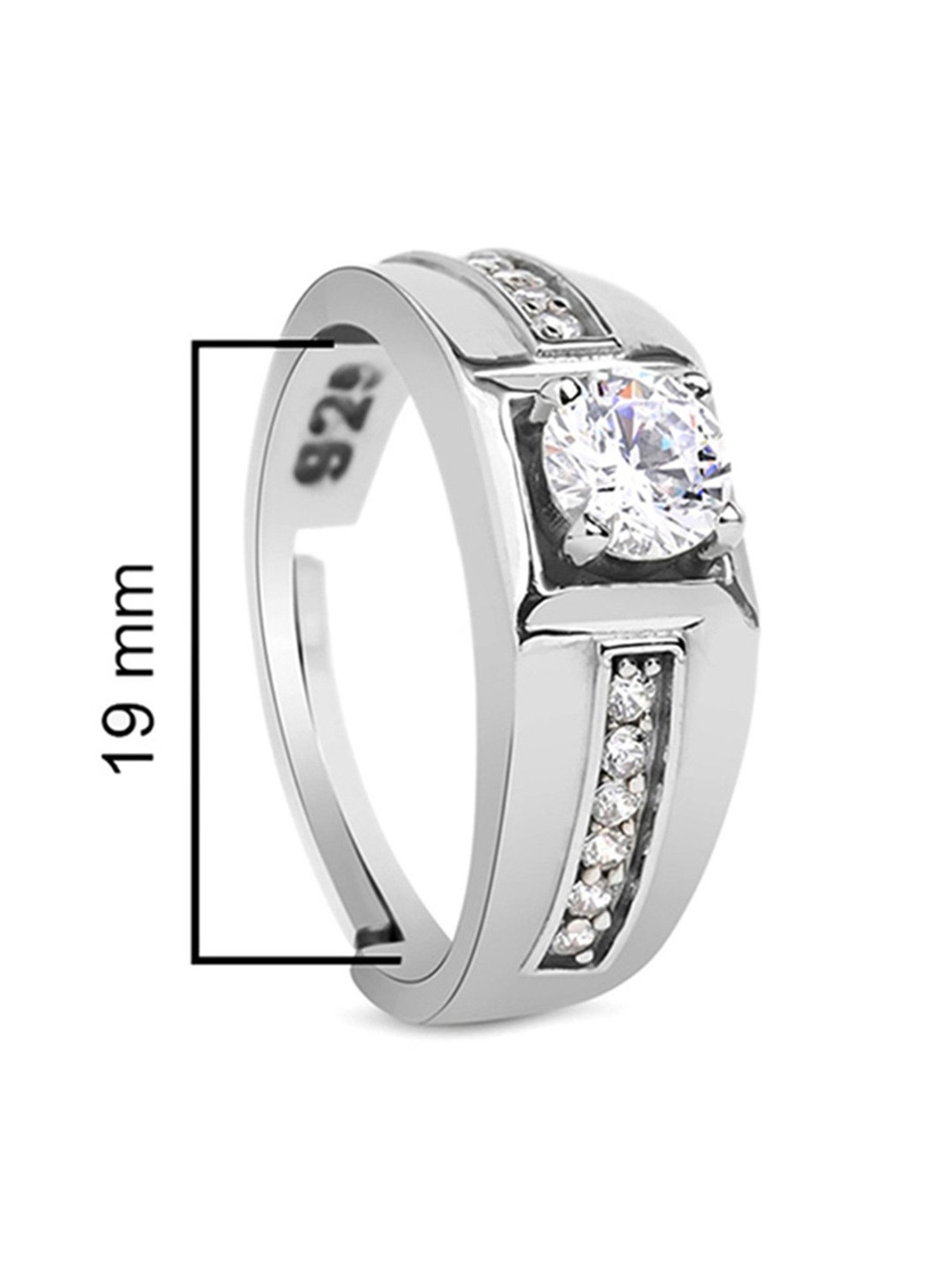 March by FableStreet Solitaire Zircon-Studded Adjustable Men's Ring in 925 Silver