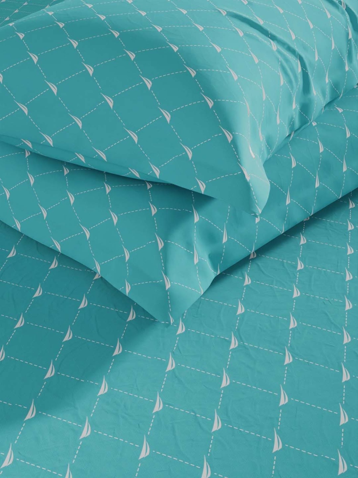 Nautica Northsail Sea Green 150 TC Cotton King Bedsheet with 2 Pillow Covers