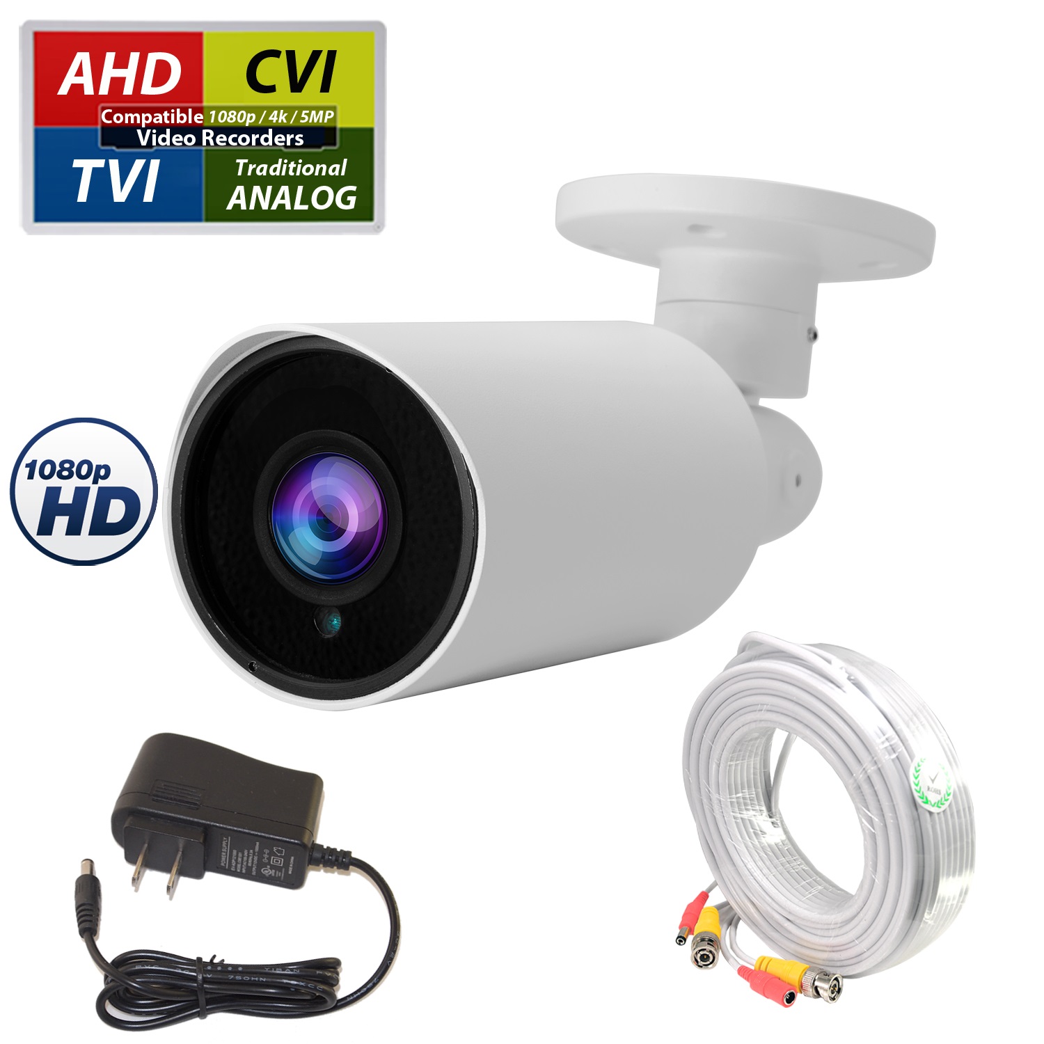 Evertech 1080p Bullet Security Camera Set with 25ft pre-Made Cable and 1000mA Adapter