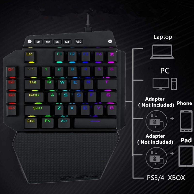 K700 44 Keys RGB Luminous Switchable Axis Gaming One-Handed Keyboard, Cable Length: 1m