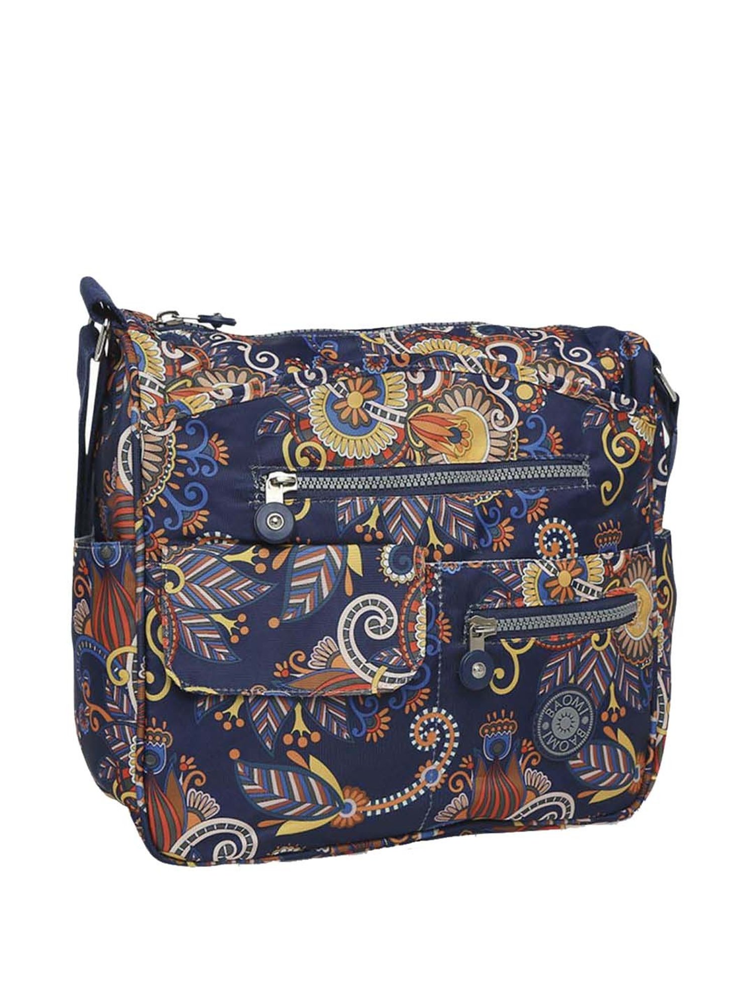 Baomi Blue & Yellow Floral Printed Medium Cross Body Bag