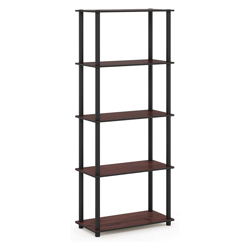 Furinno Turn-N-Tube 5 Tier Wooden Multipurpose Rack Shelf Closet Organizer for Home Living Rooms and Bedrooms, Dark Cherry/Black