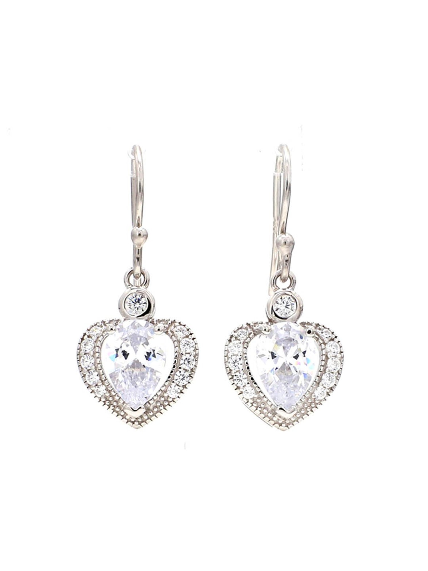 925 Silver AAA Grade American Diamond Heart Dangler Earrings for Women & Girls