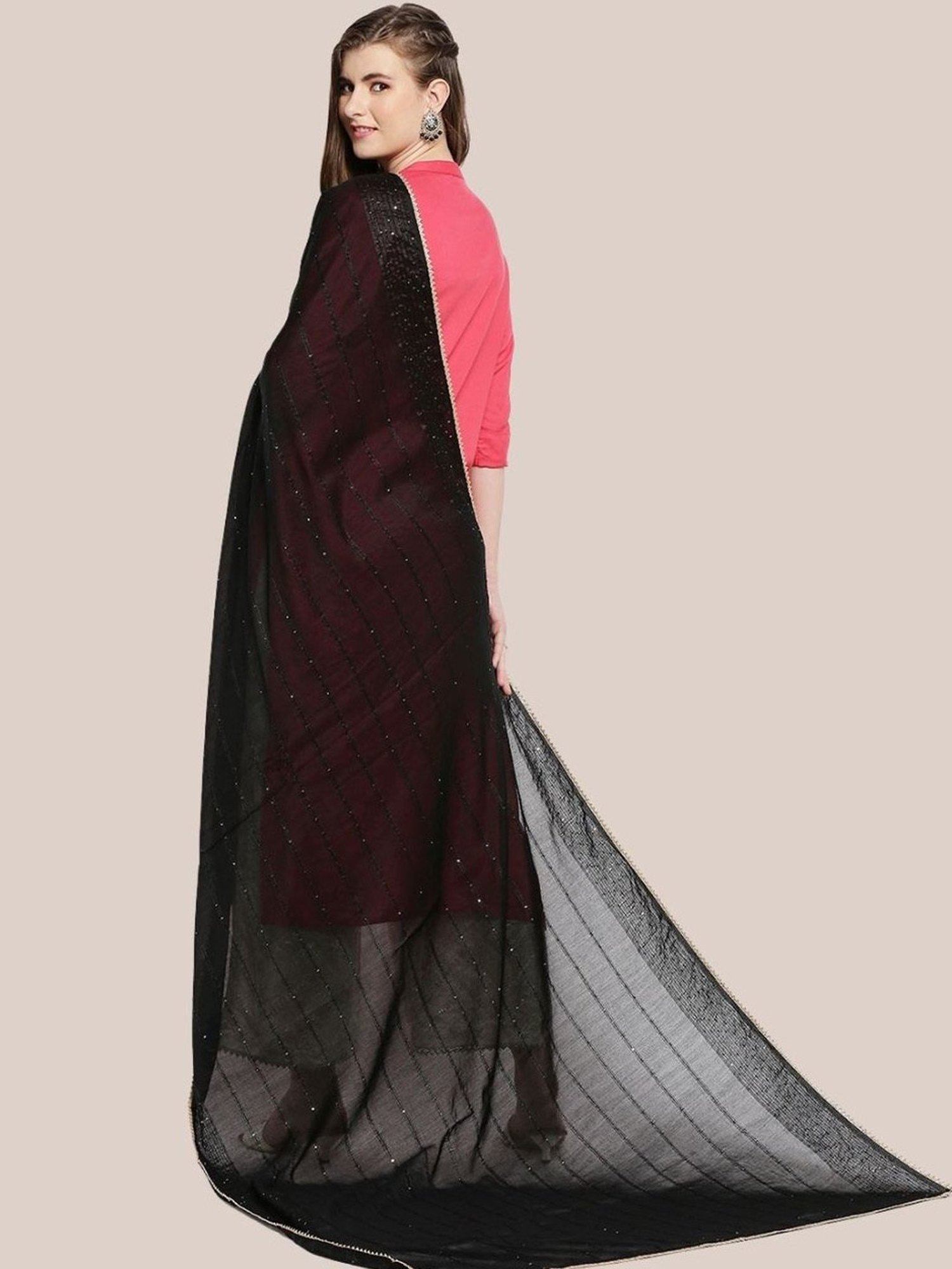 Dupatta Bazaar Black Self Pattern Dupatta