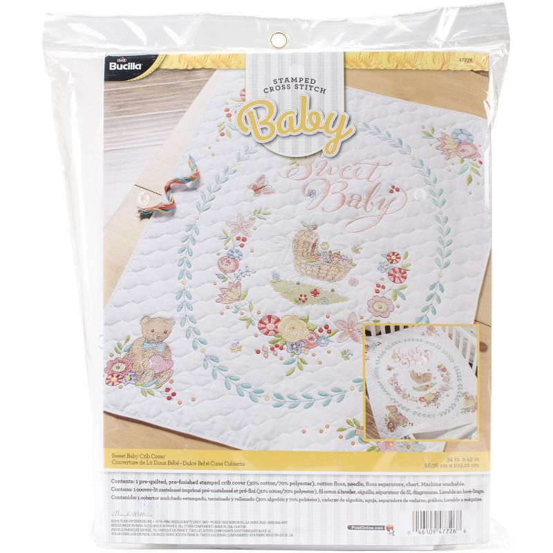 Bucilla Stamped Cross Stitch Crib Cover Kit 34"X43"-Sweet Baby