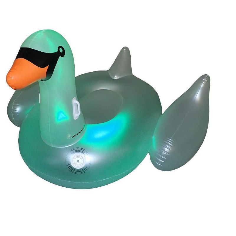 Swimline 75" Giant LED Lighted Color Changing Swimming Pool 1-Person Ride-On Swan Float Lounger - Clear