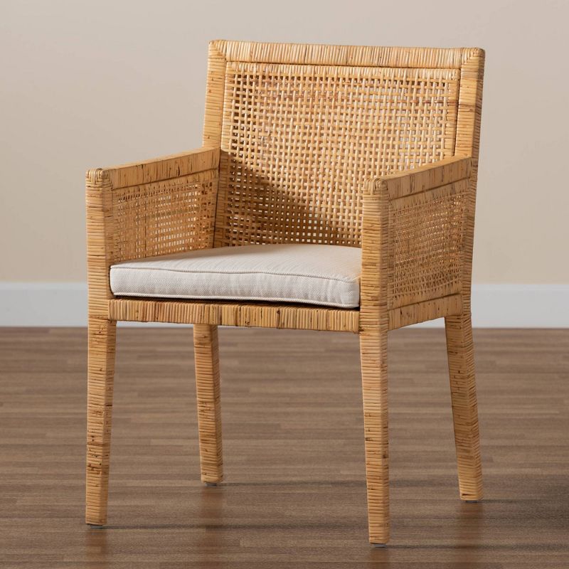 Karis Wood and Rattan Armchair Natural/White - Baxton Studio