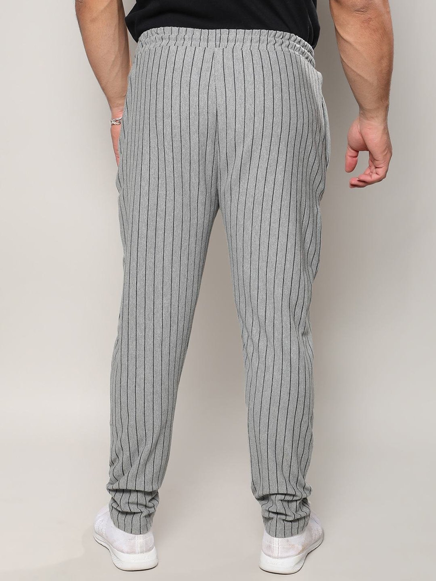 Instafab Plus Moon Grey Cotton Regular Fit Striped Plus Size Trackpants