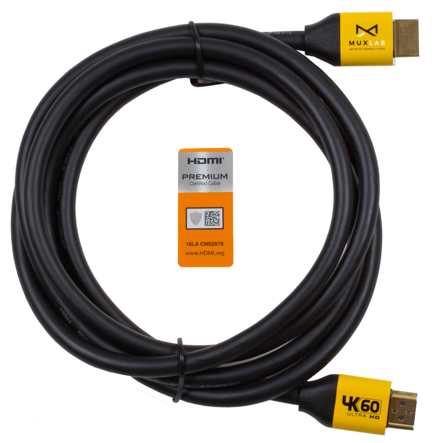 MuxLab Certified HDMI 2.0 Cable 10 Feet | Premium High Speed 18Gbps | Supports 4K @ 60Hz (4:4:4), 3D, Ethernet, ARC, HDTV, Projector, Playstation, PS3, PS4, Blu-ray