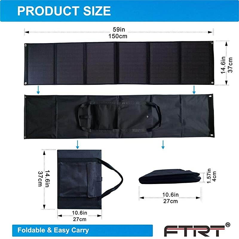 Charger 60W Foldable Panel Portable Battery Charger Kit with Dual 5V USB Ports for Cell Phone Power Bank DC18V Output for Laptop Tablet DC12V for Car motorcycles Boat RVs Charge Battery